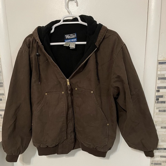Vintage walls workwear brown full zip insulated Hooded jacket w pockets 2XL - Picture 1 of 11